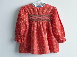 Vintage Red Calico Print Smocked Toddler Dress - 4T - Polly Flinders - Long Slee - £11.21 GBP