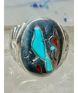 Bird ring turquoise MOP coral band southwestern size 9 sterling silver w... - $3,166.65 MXN
