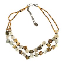 ZAD MultiStrand Abalone Shell Squares Glass Bead Necklace Adjustable Length 18in - £10.11 GBP