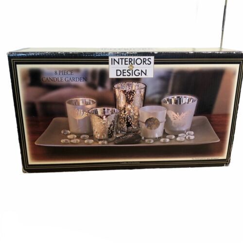 Interiors By Design Glass Candle Holders With Stones & Plate New - $8.80