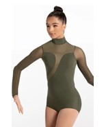 Balera Adult Small Green  Asymmetric Mesh Plunge Leotard Style# 14627 - $36.47