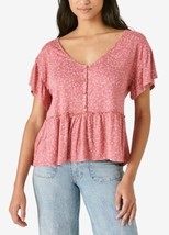 NWT Women&#39;s Lucky Brand S/S Sandwash Printed Peplum Top Sz XL - £20.65 GBP