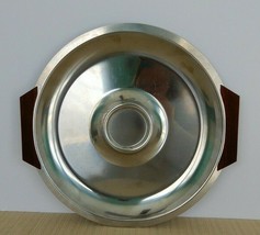 Lovely vintage MCM Kalmar stainless steel snack platter with wood handles - $364.61 MXN