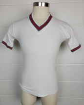 Vintage Campus No Iron V-Neck White Short Sleeve Shirt 50/50 USA S/M - £7.80 GBP