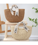 Vintage Hand-woven Straw Handbags, Holiday Round Bucket Bags Beach Straw... - £22.66 GBP