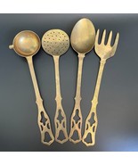 Antique Vintage Set of 4 Ornate Brass Serving Utensils - £146.06 GBP