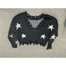 Zaful Fringed Edge Cropped Sweater Black White Stars One Size Fits Most - £11.95 GBP