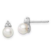 Silver Rhod Plated Diamond and FW Cultured Pearl Post Ear QE10339 - £61.65 GBP