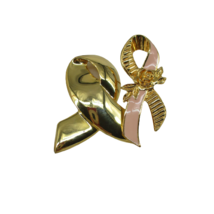 2 Women Cancer Ribbon Pins Avon Pink Breast Cancer Brooch Hat Lapel Gold... - $11.86
