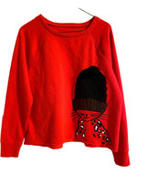 Justice Girls Size 18 Cat Embellished W Black Hat Red Fleece Cropped Pullover - £11.51 GBP