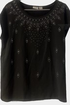 Women&#39;s Jaclyn Smith Collection Pullover Blouse, Black with Embellishmen... - $11.88