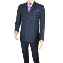 Men Suit BERLUSCONI Turkey Italian Wool 180's Double Breasted UGS94-09 Mid Blue image 3