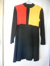 Vintage Black Color Block knit Karin Stevens wool blend dress Size PM - $1,473.91 MXN