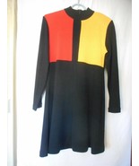 Vintage Black Color Block knit Karin Stevens wool blend dress Size PM - $1,473.91 MXN