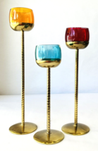 3 Vintage Brass Votive Candle Holders with Glass Bowls Christmas Holiday Decor - £30.81 GBP