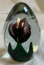 Vintage Handblown Glass Paperweight Purple Flower 3.5” - $17.96