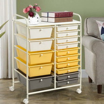 15-Drawer Storage Rolling Organizer Cart-Grey, beige and yellow - £98.78 GBP