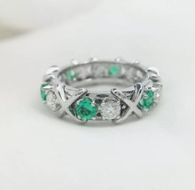 2Ct Round Cut Lab Created Green Emerald Wedding Band Ring 14K White Gold Plated - £96.13 GBP