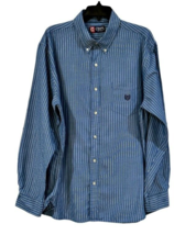 Men&#39;s Size XL Shirt Chaps Blue and White Striped Long Sleeve Button Down Pressed - £7.53 GBP