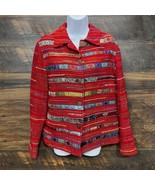 Vintage Coldwater Creek Red Jacket Mixed Media Medium Artsy PatchworkTap... - $22.80