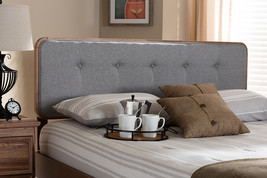 Lanier Light Gray Fabric Upholstered Walnut Brown Queen Size Headboard - $2,578.11 MXN