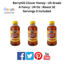 Berryhill Clover Honey : US Grade A Fancy : 24 Oz :About 32 Servings, Case Of 3  - £18.83 GBP