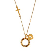 &#39;Laugh Live Love&#39; Heart Gold Vermeil Solid Sterling Silver Cross Necklace - £25.04 GBP