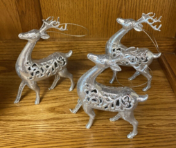 Set of 3 Silver Glitter Reindeer Deer Sparkly Jumping Ornaments Stand al... - $15.83