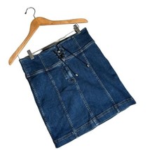 Free People High Rise Mini Skirt Size 8 Blue Denim Corset Stretch BOHO F... - $341.82 MXN
