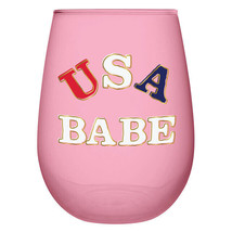 Patriotic USA Babe  10-04859-429 Stemless Wine Glass Pink 20 oz Slant 5&quot; H - £17.25 GBP