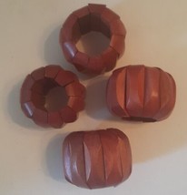 4 Wooden Stretch Napkin Rings Articulated Reddish Brown 2 Good 2 As Is - £11.16 GBP