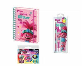 Trolls World Tour Pour Some Glitter A5 Note Book And 5 Piece Stationery Set - £10.87 GBP