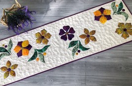 Quilted purple-yellow flowers table runner, Flowers table mat, Bed topper - £74.63 GBP