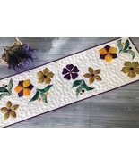 Quilted purple-yellow flowers table runner, Flowers table mat, Bed topper - $128.77 CAD