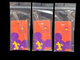 Set of 3 Walt Disney Travel Co Inc Mickey Mouse Red &amp; Purple Sturdy Plastic Tags - £10.94 GBP