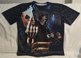 Grim Reaper Ace Spades Card Flame Gun Game Over Skull Horror Scary T-SHIRT - $14.40+
