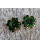 Vintage Avon Green Enamel &quot;Lucky Four-Leaf Clover&quot; Gold-Tone Post 3/4&quot; E... - $12.76