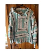 Cozy Baja Hoodie Striped Pullover Sweater Mint Green Gray  size Medium - $24.00