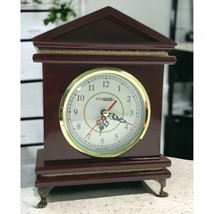 Cherry Wood Clock Mantel Desk Pomtrex Vintage Analog Footed Gold Trim 10 Inch - £35.04 GBP