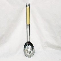 Stainless Steel Slotted Spoon Vintage Hooked Handle Metal Resin 12&quot; Crea... - £15.56 GBP