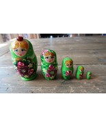 Vintage 4&quot; 5 piece Nesting Doll Green Lady Bug - £23.70 GBP