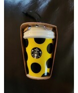 Starbucks Yellow Black Polka Dot Ceramic Ornament Coffee To go Solo Cup ... - $24.65