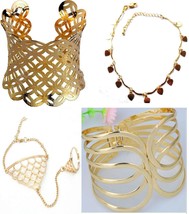 Gold Plated Open Cuff Bracelet Bangle,Link Finger Chain Ring,Gold Filled Heart - £9.57 GBP+