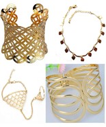Gold Plated Open Cuff Bracelet Bangle,Link Finger Chain Ring,Gold Filled... - $16.45 CAD+