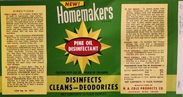 Homemakers Uncirculated Can Labels Pine Oil Disindlfectant  HA Cole Prod... - $9.90