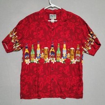 Big Dogs Mens Hawaiian Shirt Size M Beer Bottles Red Floral Short Sleeve Casual - £15.17 GBP