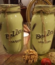 set of 2....extra tall 9 inch distressed green mason jars - £19.95 GBP