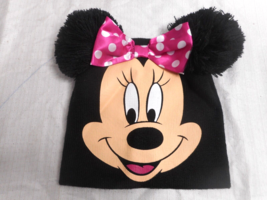 Disney Brand Girls Minnie Black Knit Toboggan Hat Furry PomPom Ear Polka... - £11.71 GBP
