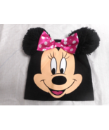 Disney Brand Girls Minnie Black Knit Toboggan Hat Furry PomPom Ear Polka... - £11.80 GBP