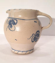 Studio Pottery Pitcher Blue Floral 4.5&quot; 5&quot; Diam at widest Hand Thrown Signed EUC - £8.70 GBP